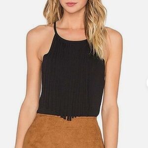 360 Sweater Presley Italian Yarn fringe black Tank Shell Top